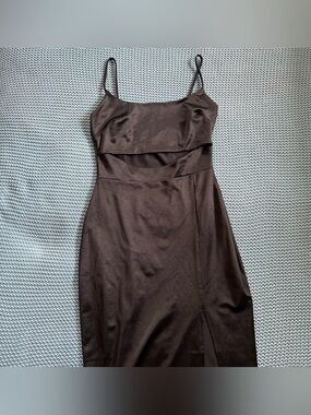 Windsor black satin midi dress with cut out detail in size S